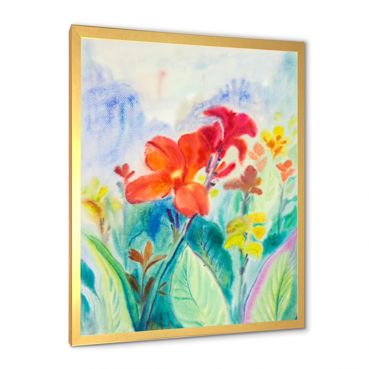 Winston Porter Blooming Orange Garden Painting Framed On Canvas Print